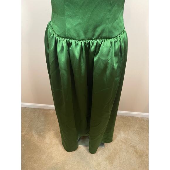 Self-Portrait Green Satin Bandeau Strapless Maxi Dress Size 2 - Picture 7 of 14